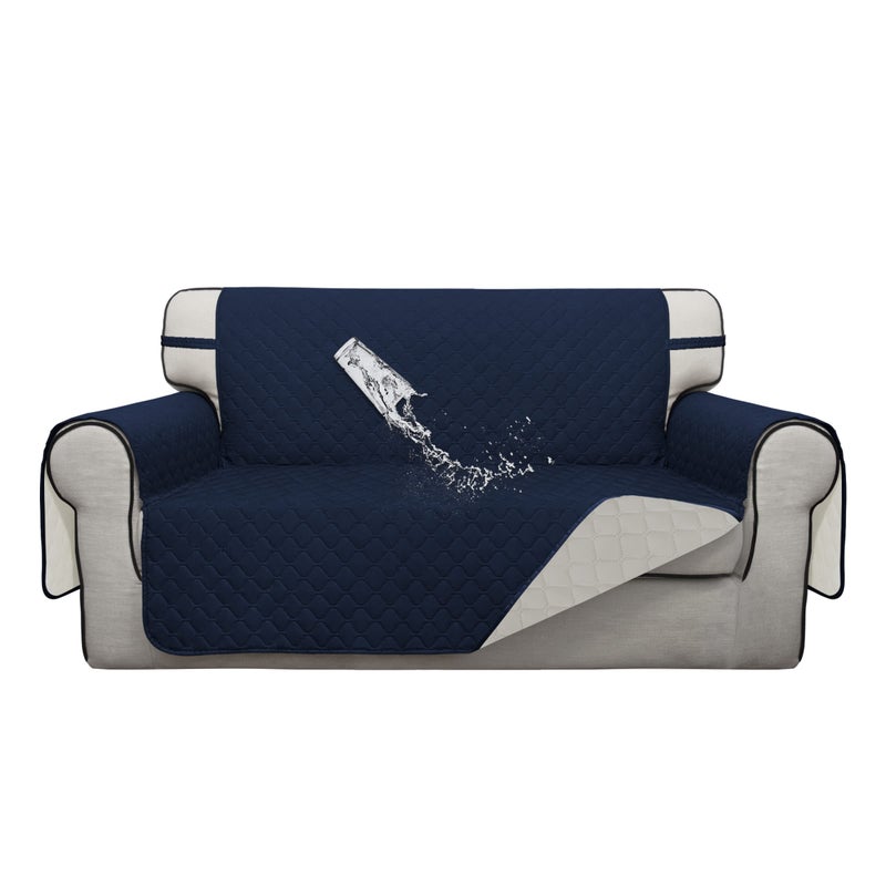 ISSUNTEX Double Protection 100% Waterproof Loveseat Sofa Covers for Living Room  Couch Covers for 2 Cushion Couch Sofa  Reversible Furniture Protector Sofa Cover for Dogs (Loveseat  Navy/Ivory) - Image 1